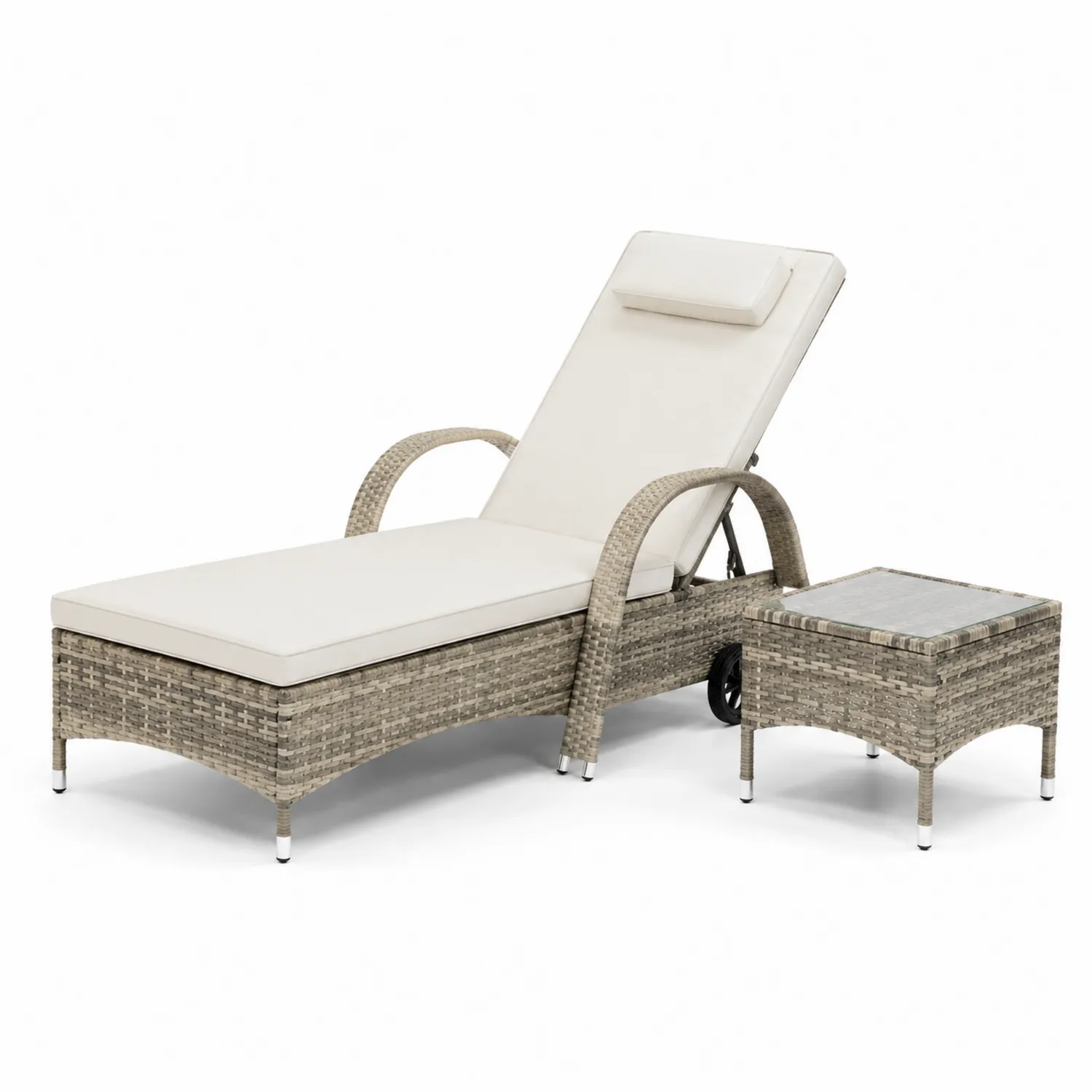Lettino Prendisole in Rattan Sintetico con Tavolino