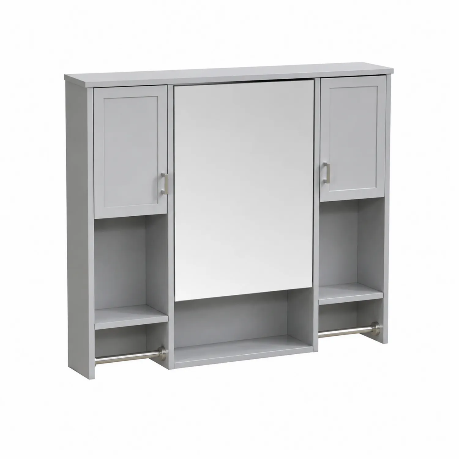 Armadio Specchio da Bagno con Ante e Ripiani in Legno Composito Grigio