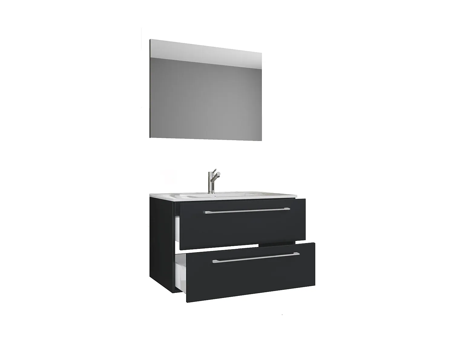 Schwarzes Badezimmer-Set mit Spiegel, 80 cm-COZYAVENA