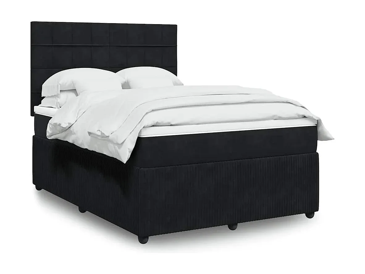 Schwarzes Samt-Boxspringbett 140x200 cm mit Matratze-COZYAVENA