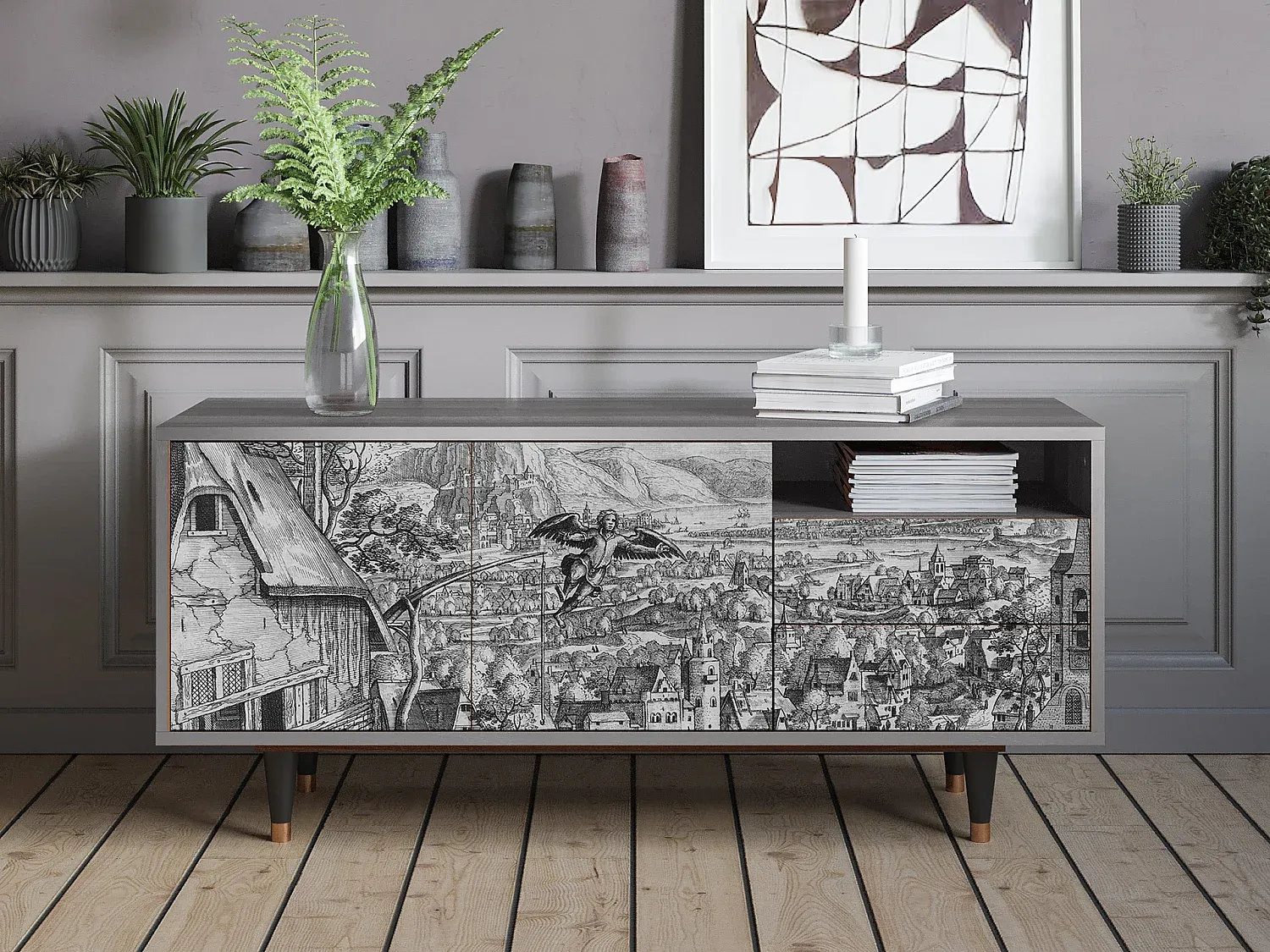 Moderne TV-Möbel in Grau, 125x56x41 cm-COZYAVENA
