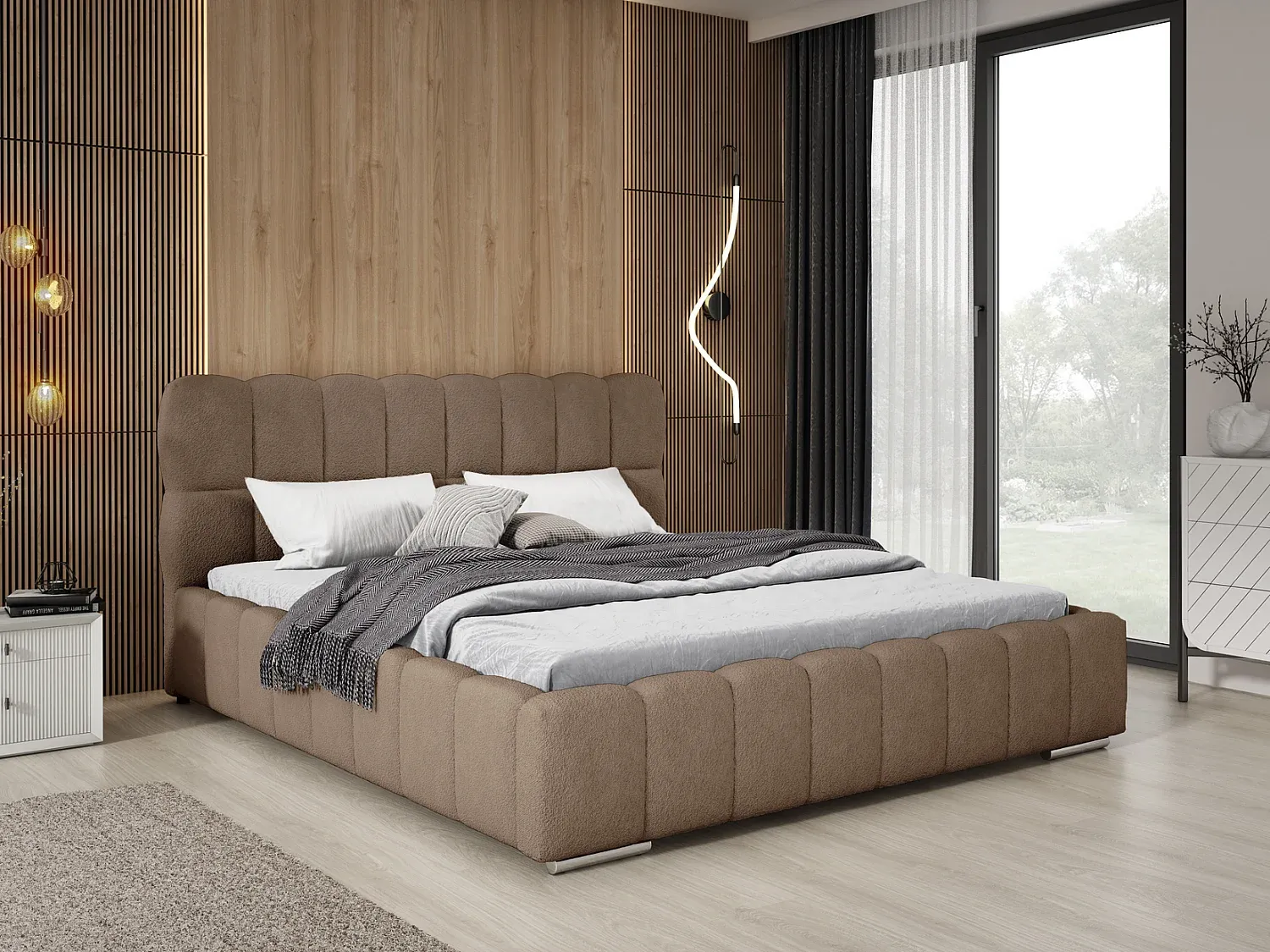 Polsterbett 180x200 mit Stauraum und Kopfteil in Braun-COZYAVENA