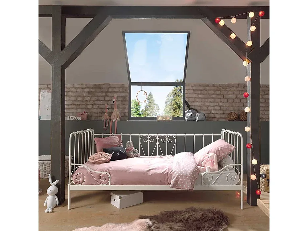 Klassisches Metallbett mit Kopfteil, 90 cm, Weiß-COZYAVENA