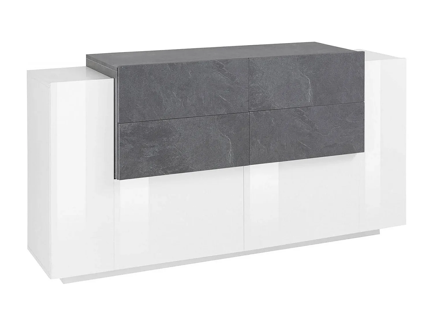 Küchen-Sideboard mit Türen und Schubladen, Wohnzimmer-Buffet in Weiß und Schiefer-COZYAVENA