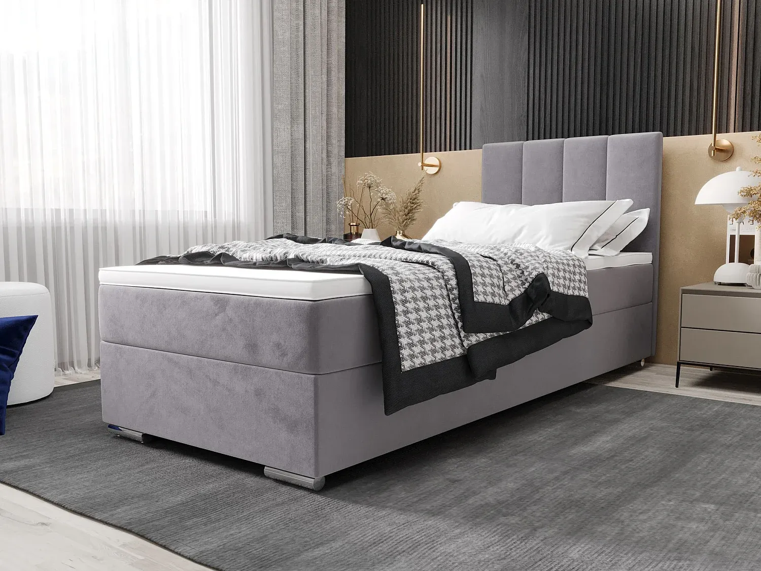 Boxspringbett 80x200 mit Stauraum und Matratze in Hellgrau-COZYAVENA