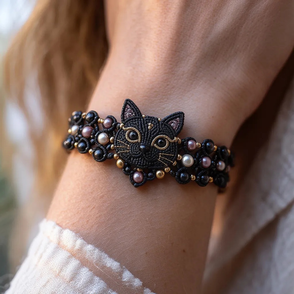 cat beaded bracelet close-up