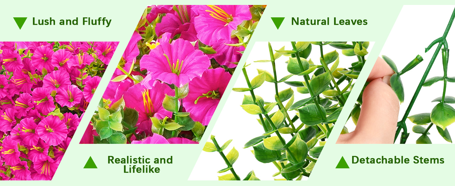 Artificial Petunias Flowers lush fluffy natural leaves and detachable stems