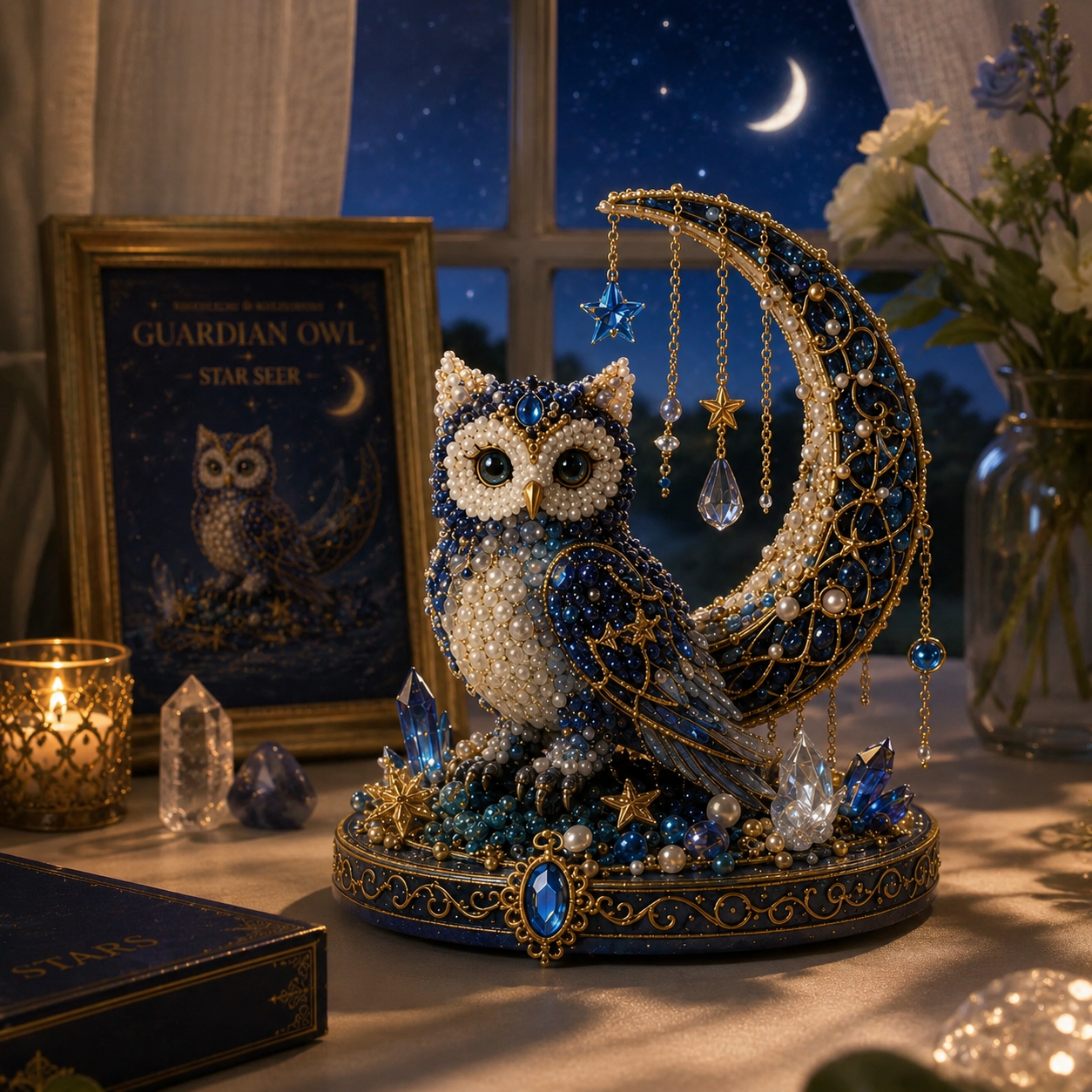 Moon Owl Guardian finished display by window