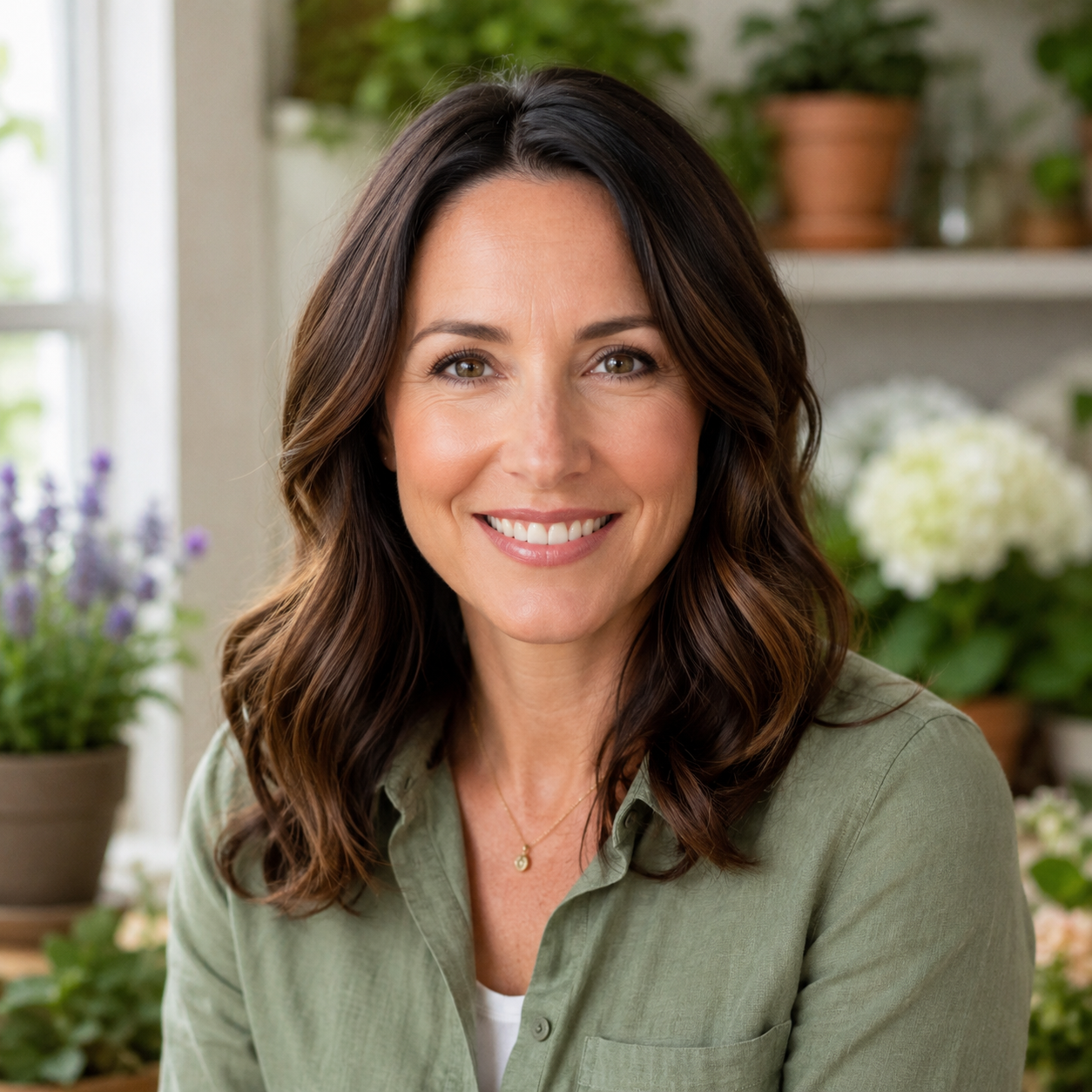Author headshot placeholder: friendly female home and garden editor portrait