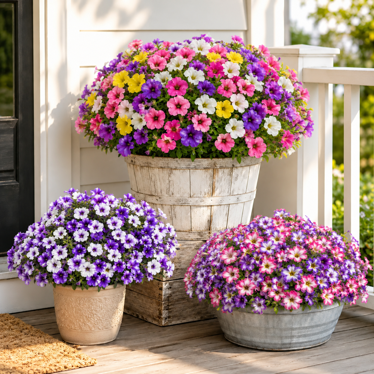 Sidebar product image placeholder: recommended artificial petunia flower bundle in planter