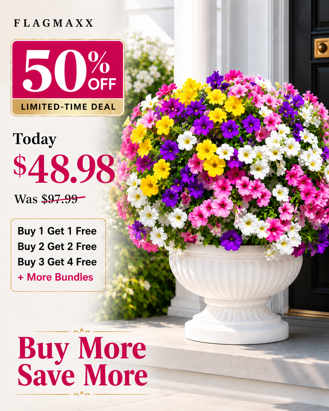 Offer product image placeholder: FLAGMAXX UV Resistant Artificial Petunias Flowers bundle deal