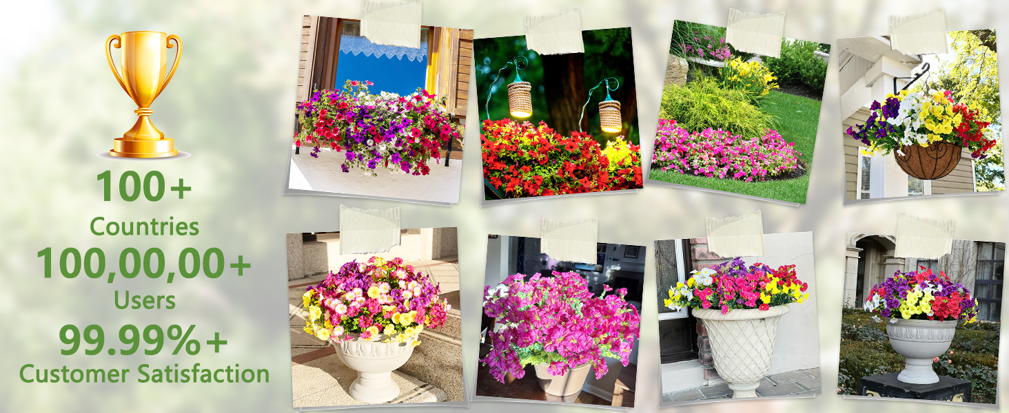 Artificial Petunias Flowers customer satisfaction and display collage