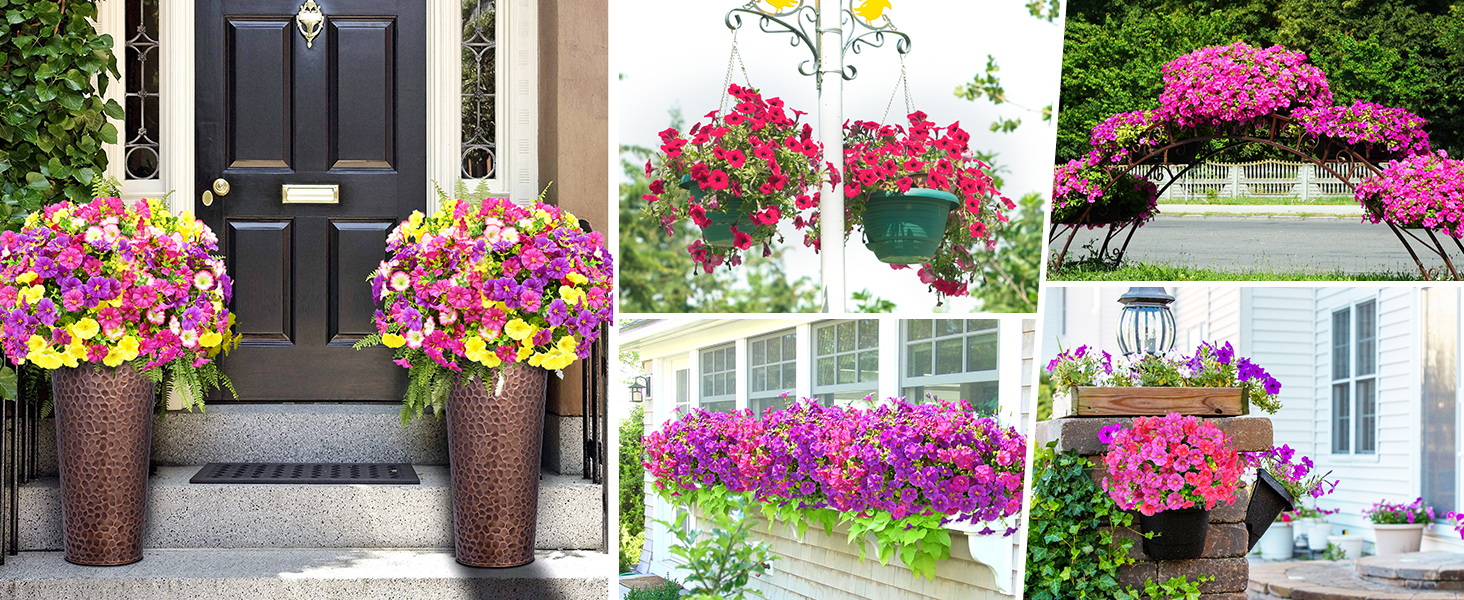 Artificial Petunias Flowers multiple outdoor decor scene display