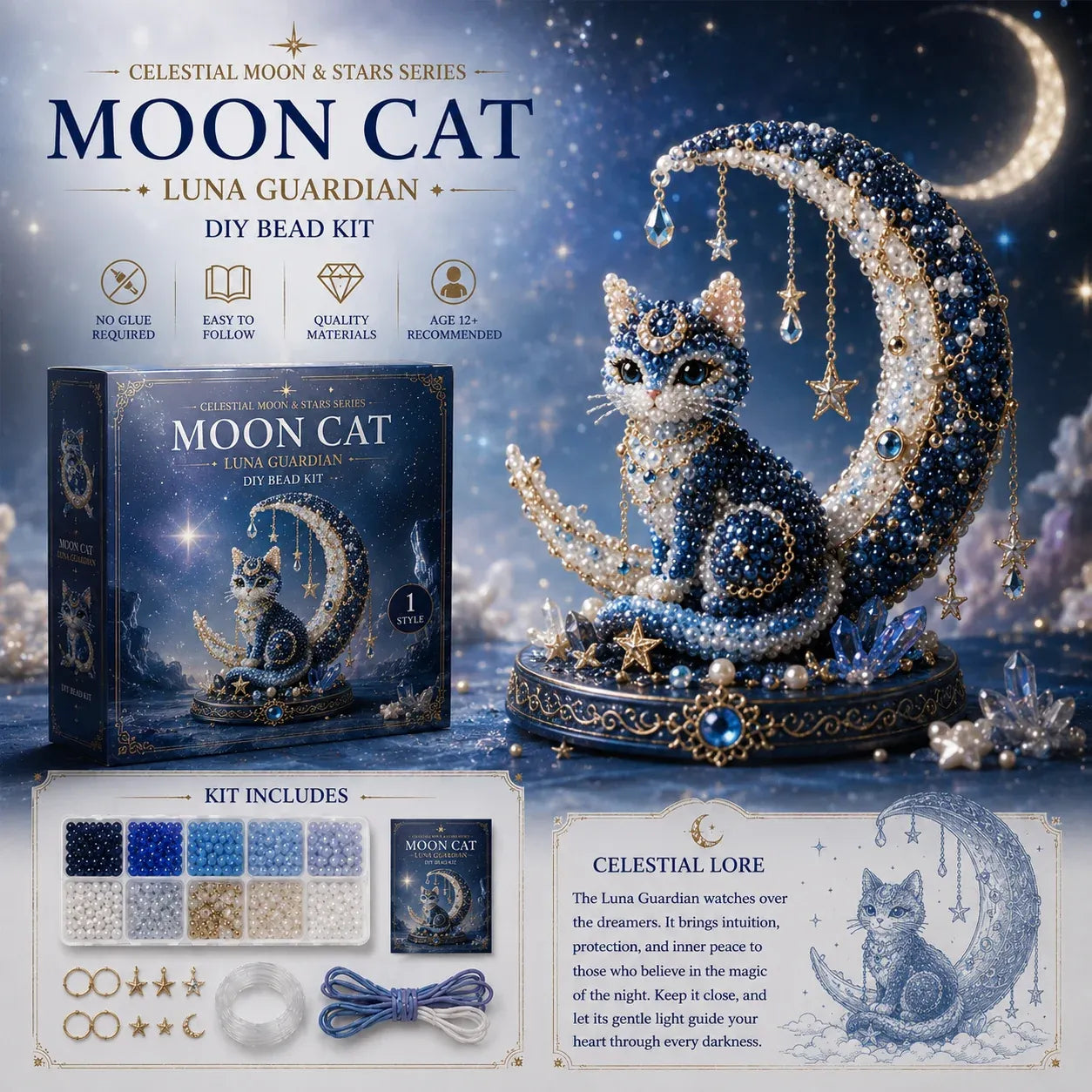 Moon Owl Guardian DIY Bead Kit | Celestial Moon & Stars Series
