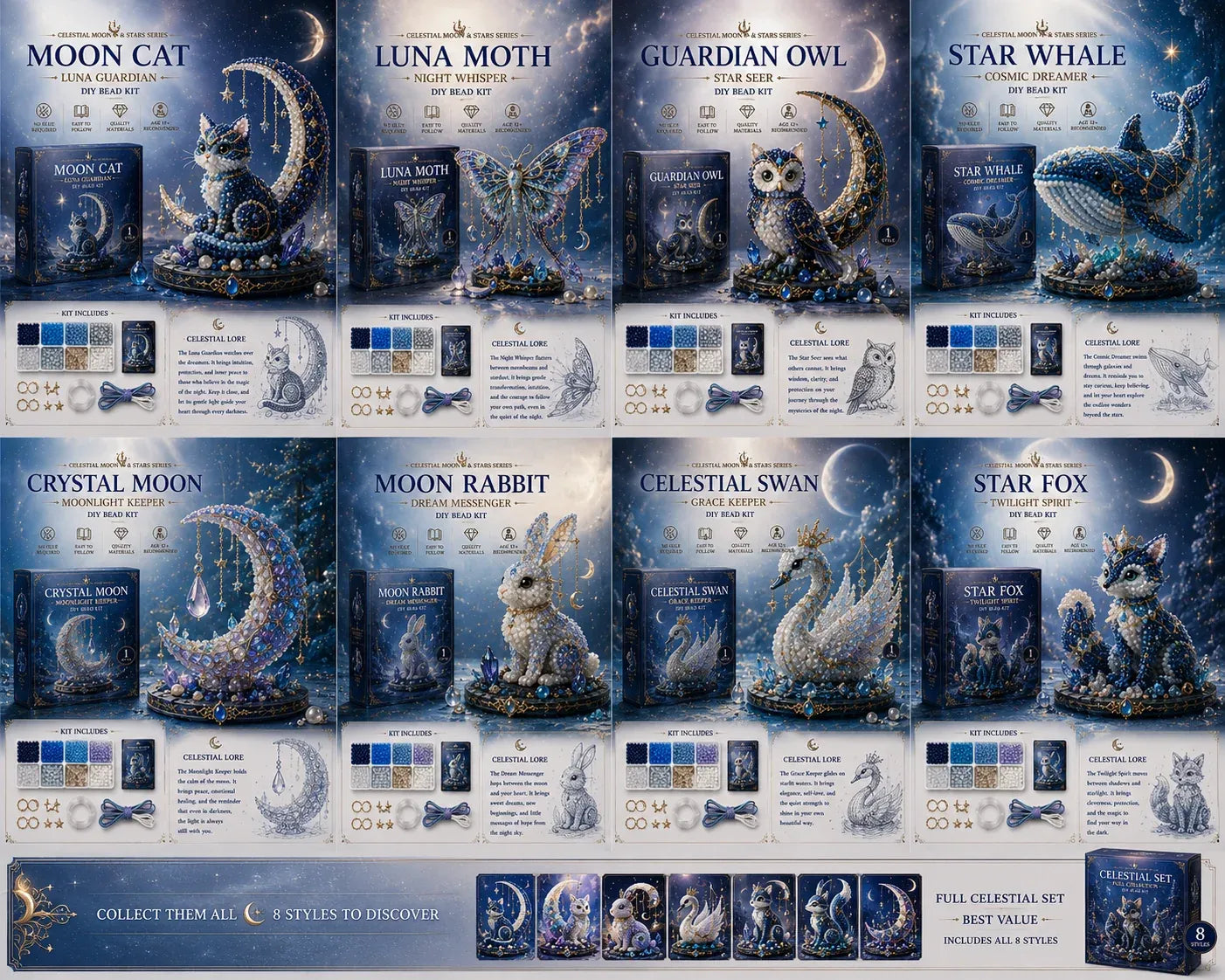 All Style 8-Piece Sets Moon and Stars Series DIY Bead Kit