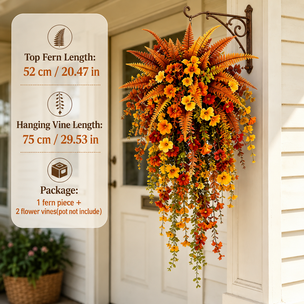 🍂 ARTIFICIAL FALL HARVEST HANGING BASKET - UV-Resistant, Wind-Resistant & Fade-Resistant