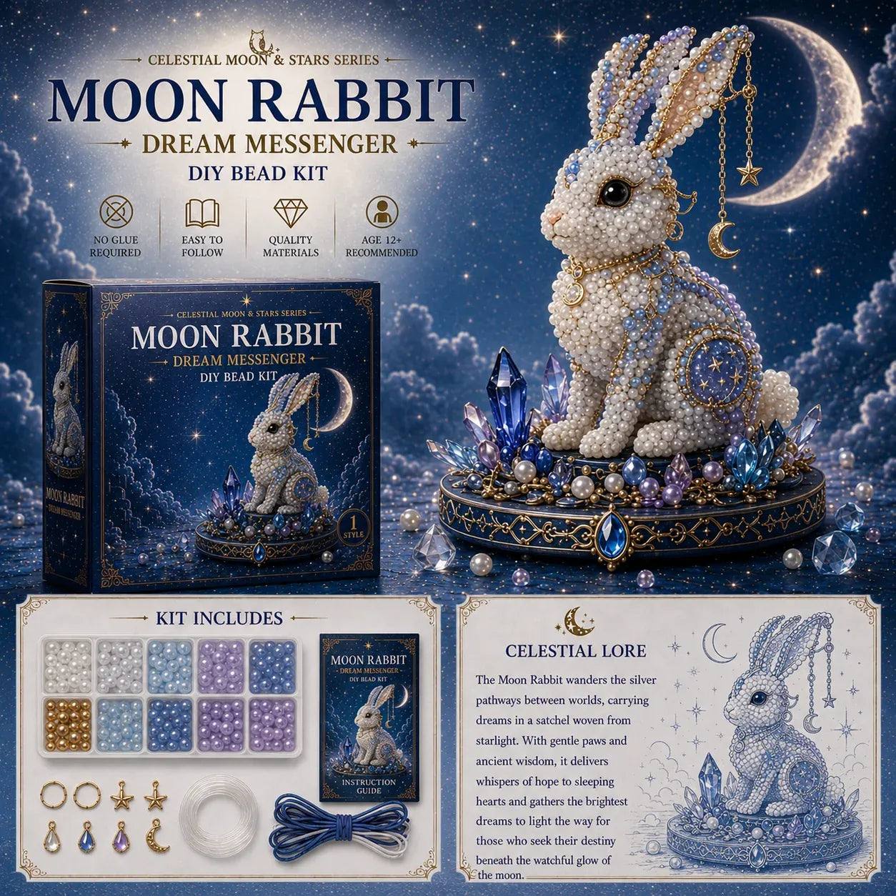 Moon Owl Guardian DIY Bead Kit | Celestial Moon & Stars Series