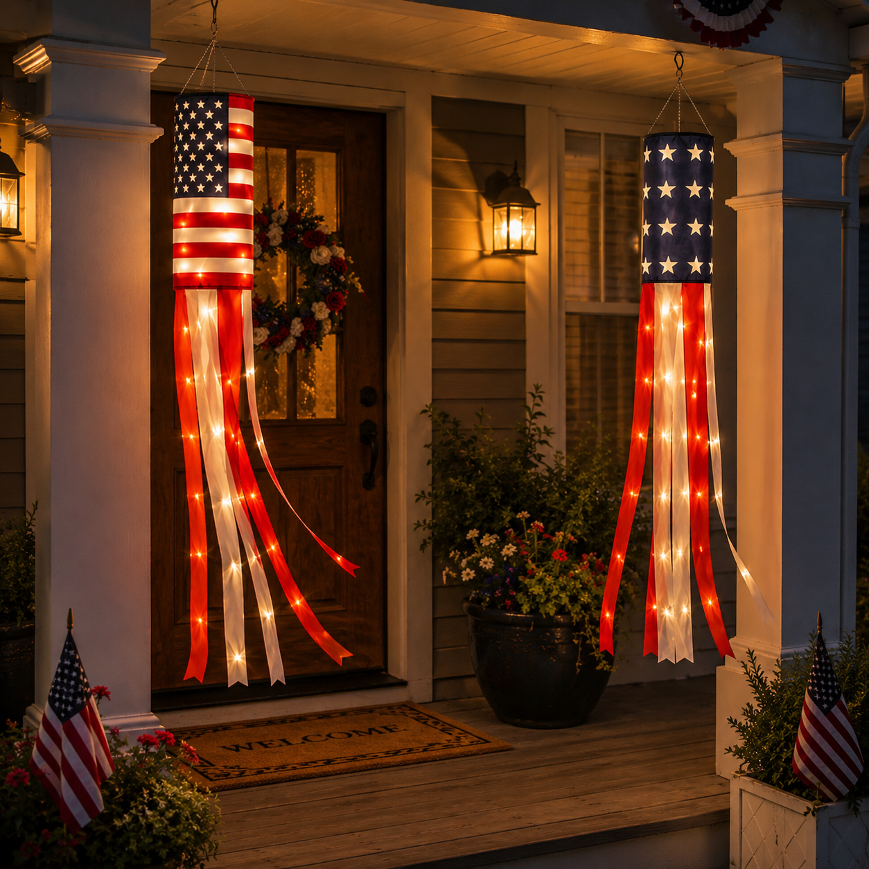 2-Pack Remote-Controlled Lighted Patriotic Windsocks