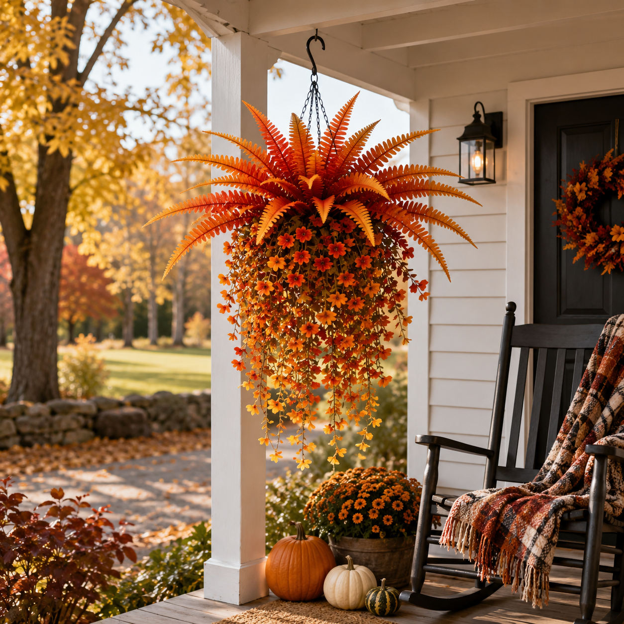 🍂 ARTIFICIAL FALL HARVEST HANGING BASKET - UV-Resistant, Wind-Resistant & Fade-Resistant
