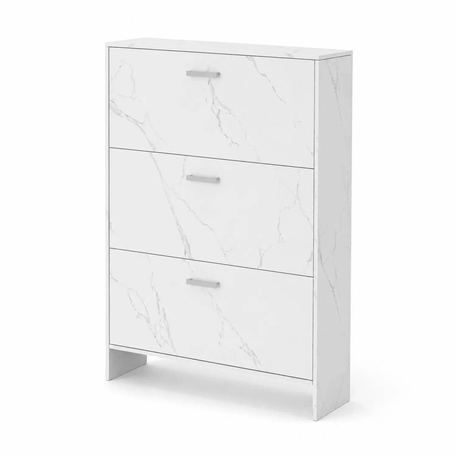 Scarpiera in Legno Effetto Marmo Bianco, 3 Scomparti-elvexium