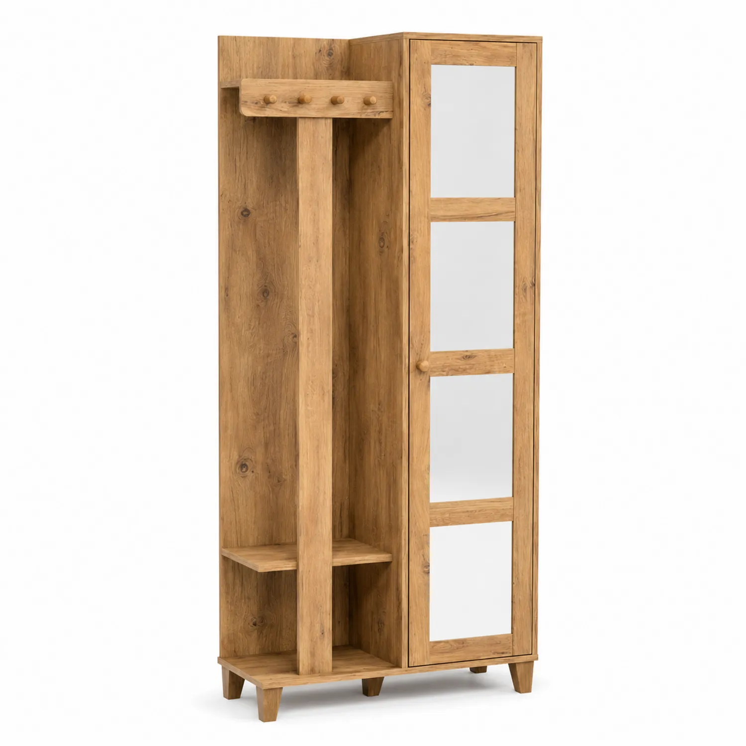 Appendiabiti in Legno Massello di Quercia con Specchio-elvexium