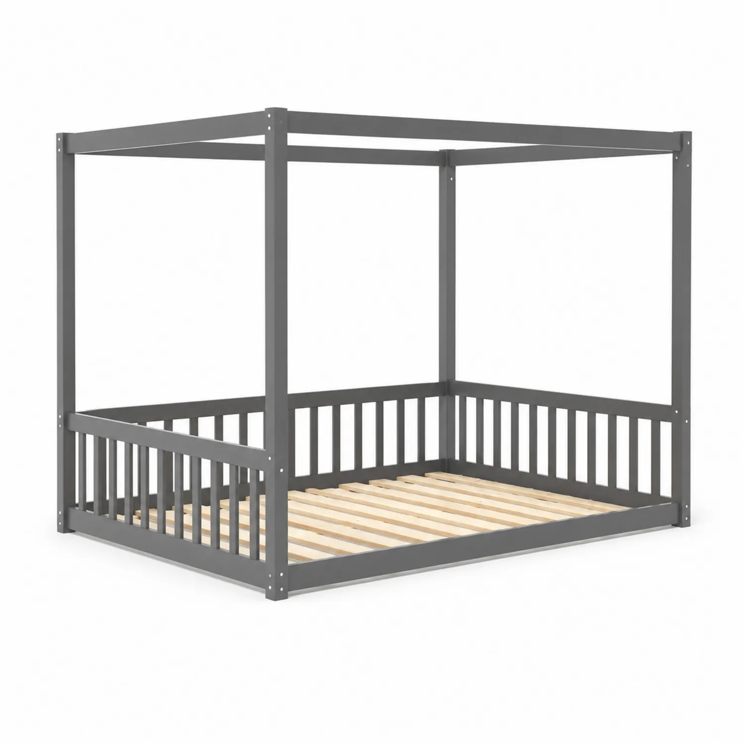 Letto a Baldacchino in Legno Massello Grigio 200x160 cm-elvexium
