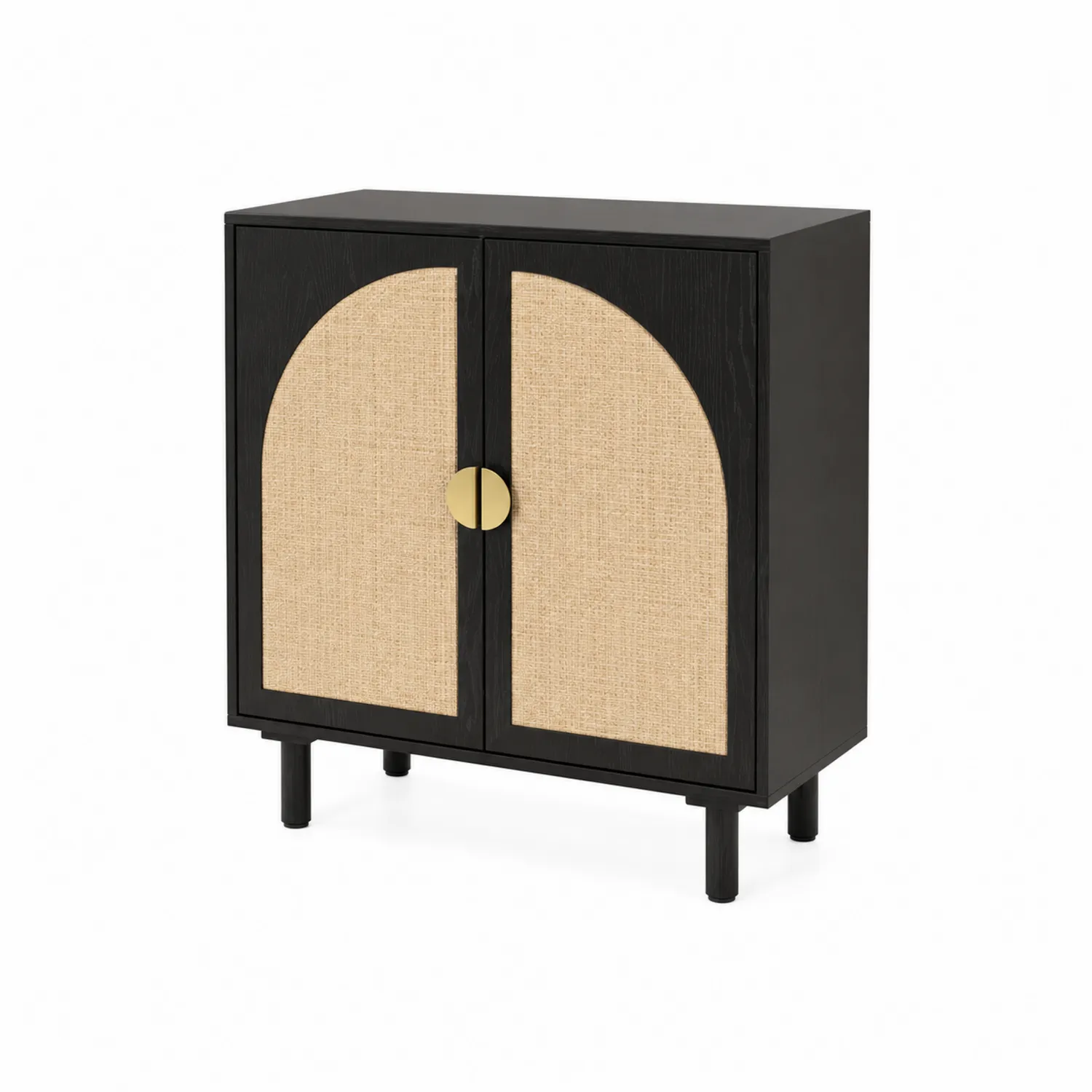 Credenza in legno e rattan nero e beige 80x35x95 cm-elvexium