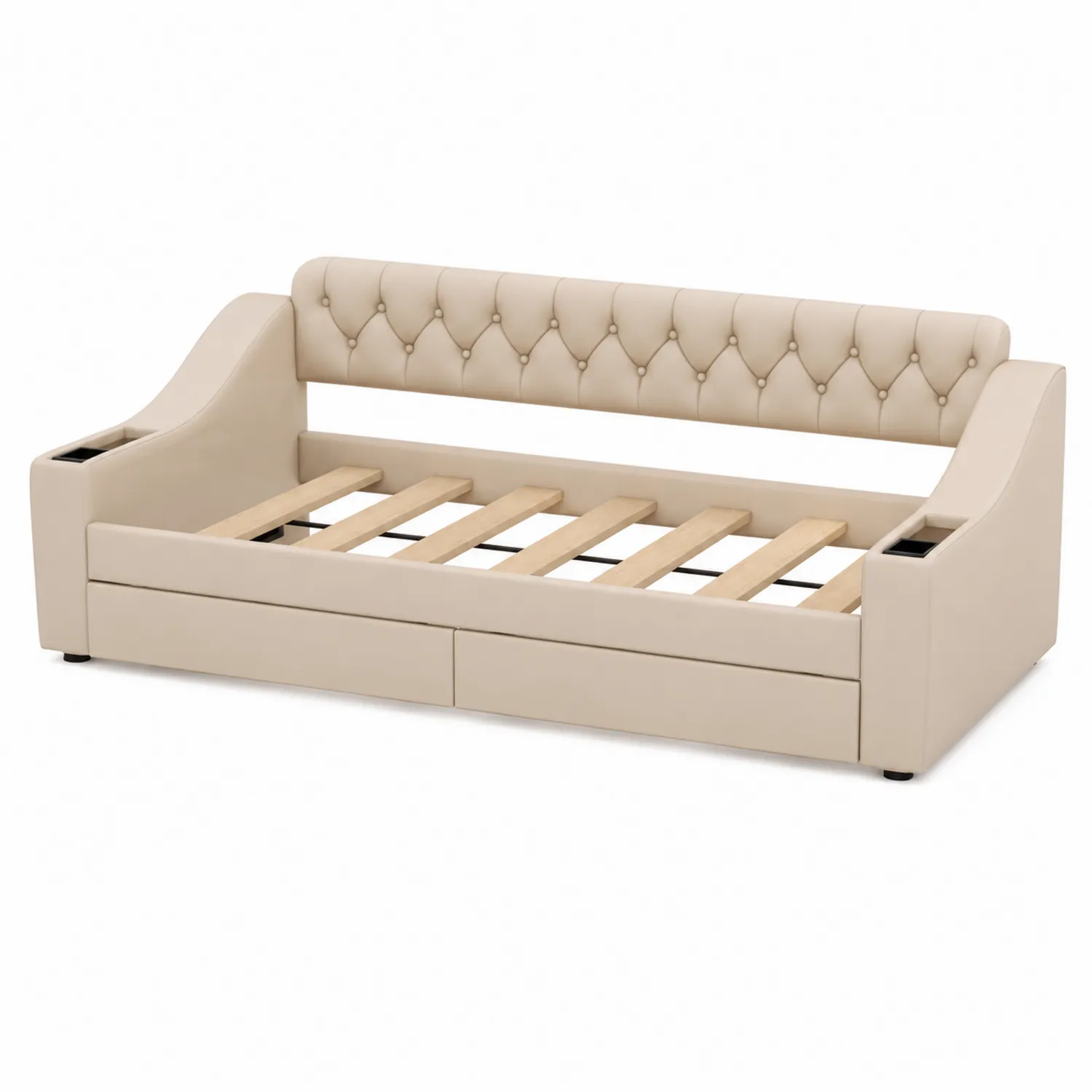 Letto da giorno in pelle sintetica con cassetti Beige 200x90x85 cm-elvexium