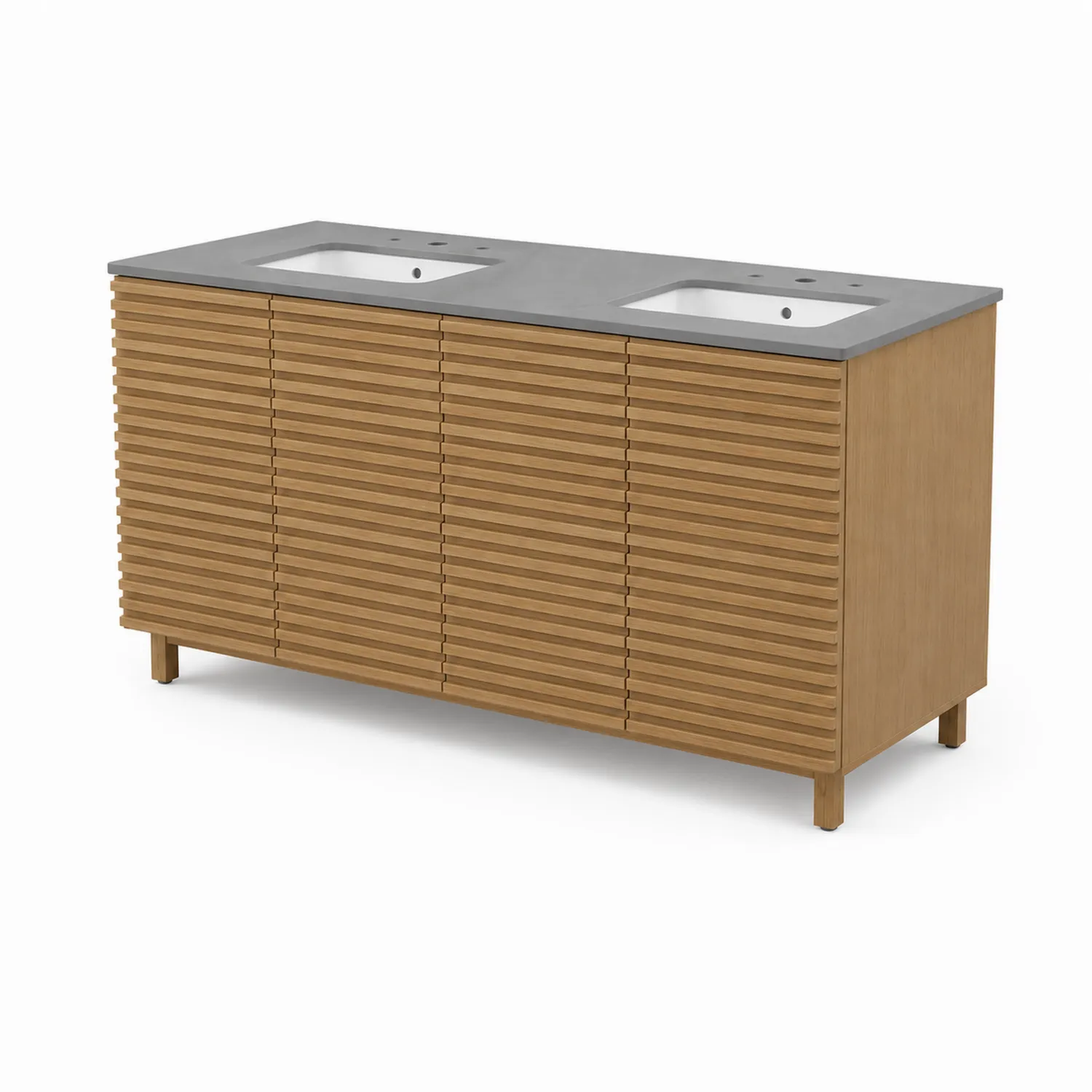 Mobile lavabo doppio in legno con piano in pietra-elvexium