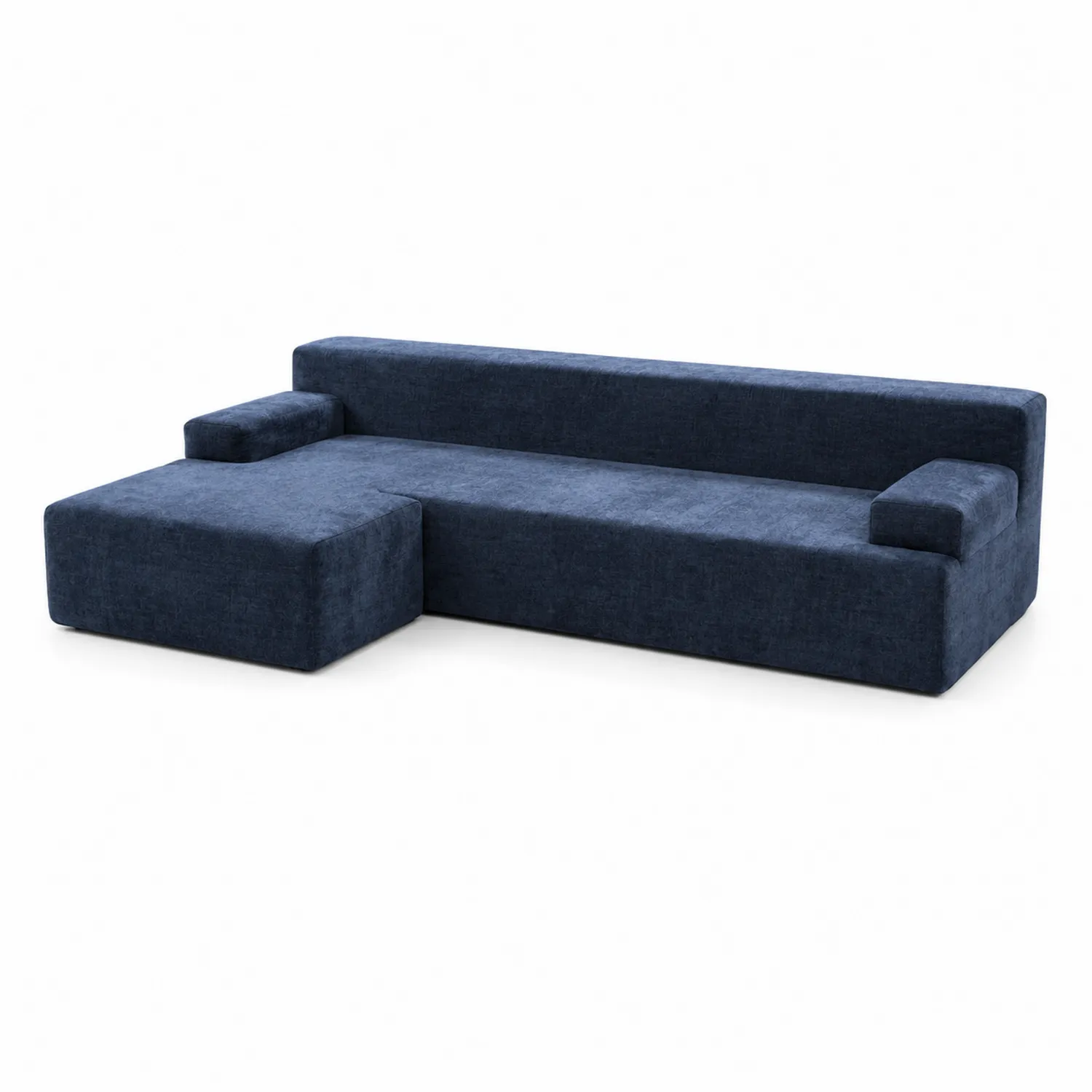 Divano Modulabile in Tessuto Blu con Chaise Longue-elvexium
