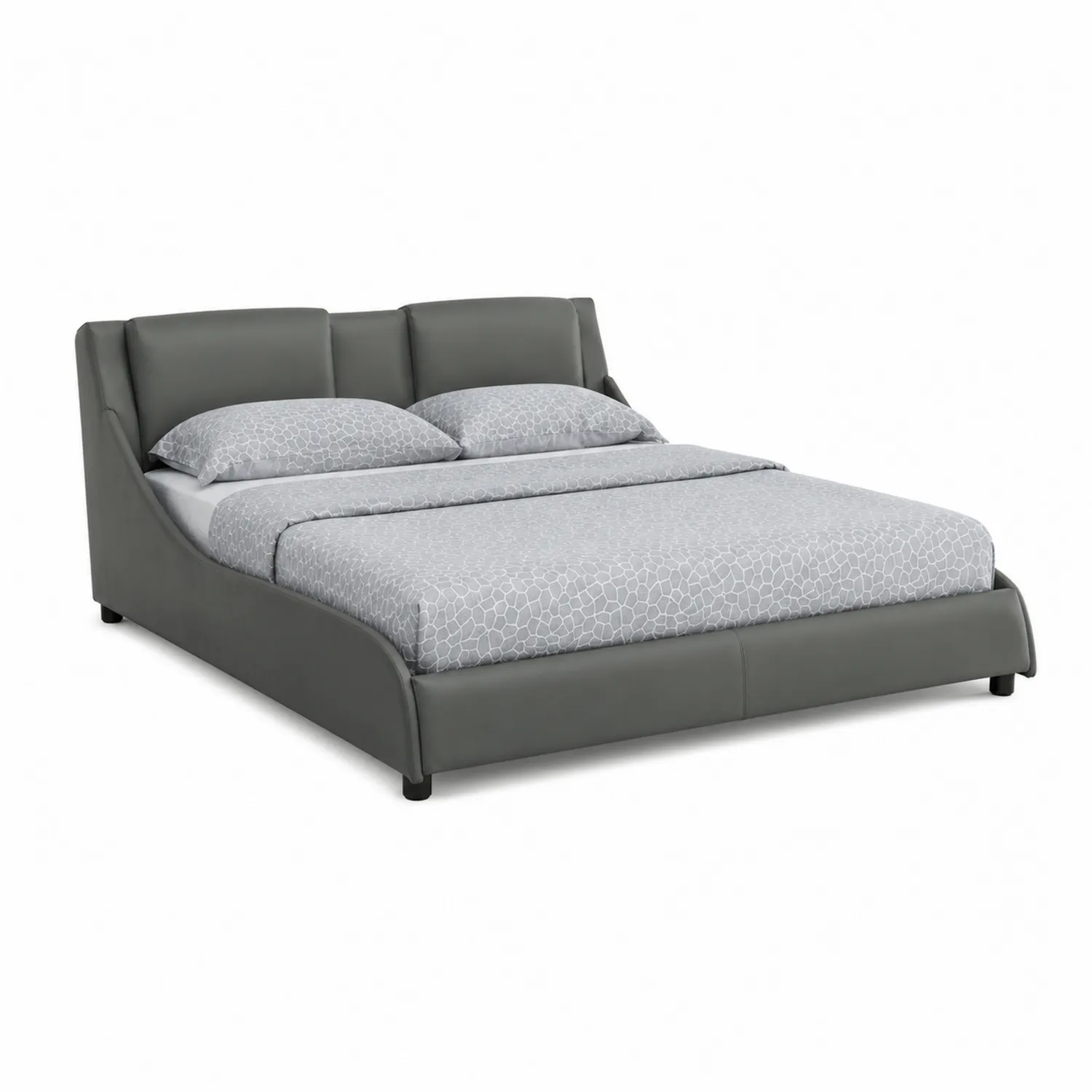 Letto Matrimoniale in Legno e Pelle Sintetica Grigio-elvexium
