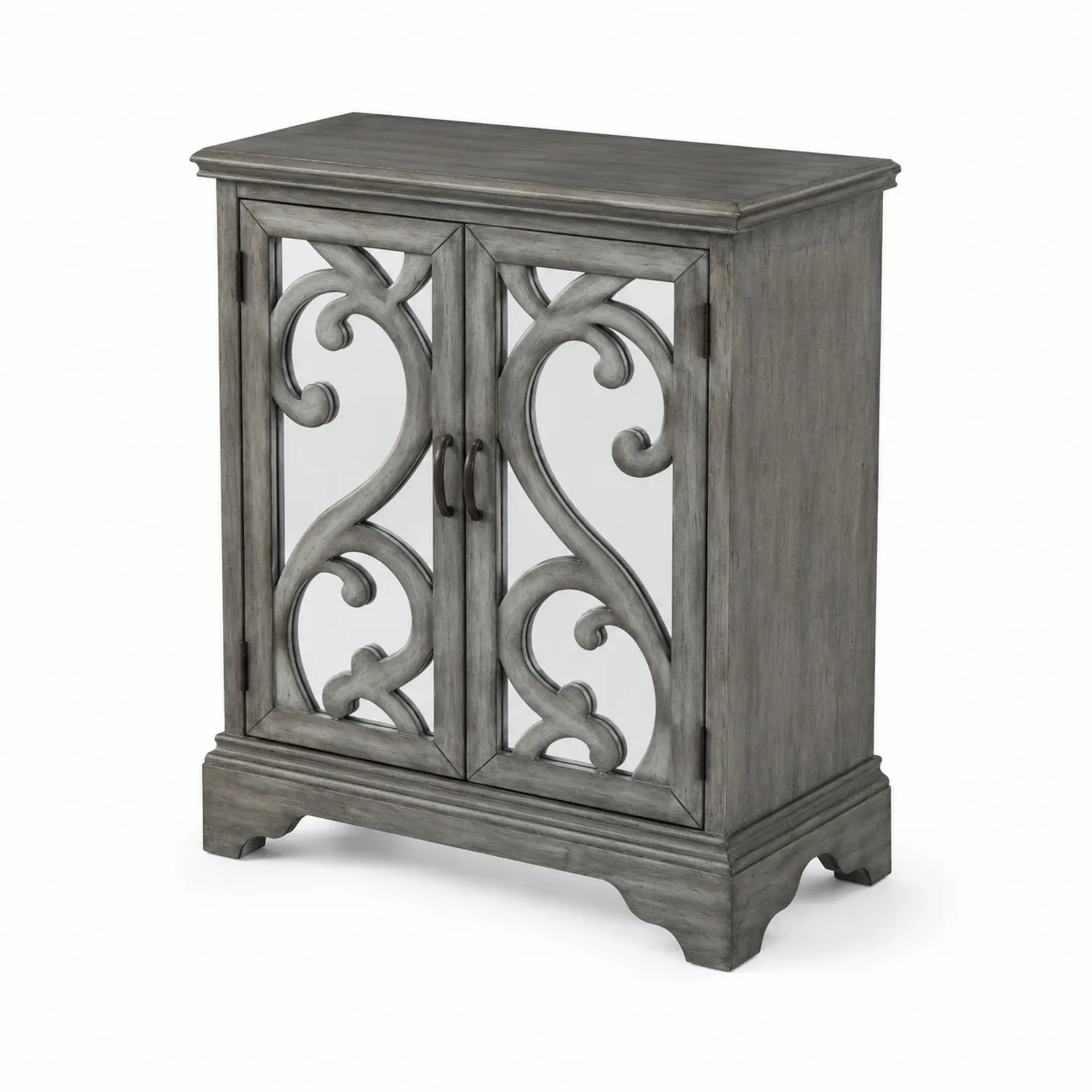Credenza in Legno con Ante Intagliate e Vetro Trasparente-elvexium