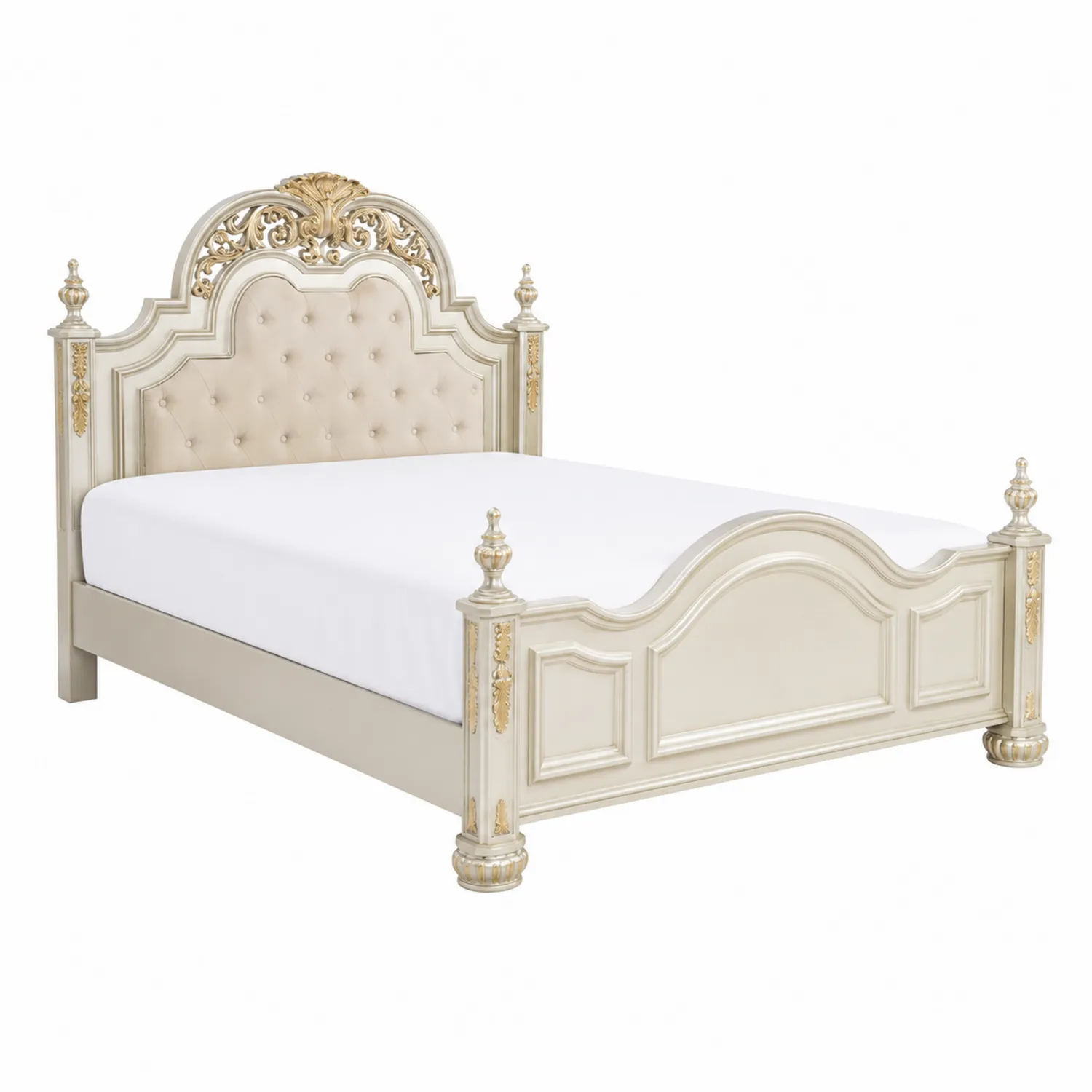 Letto matrimoniale in legno con dettagli dorati-elvexium