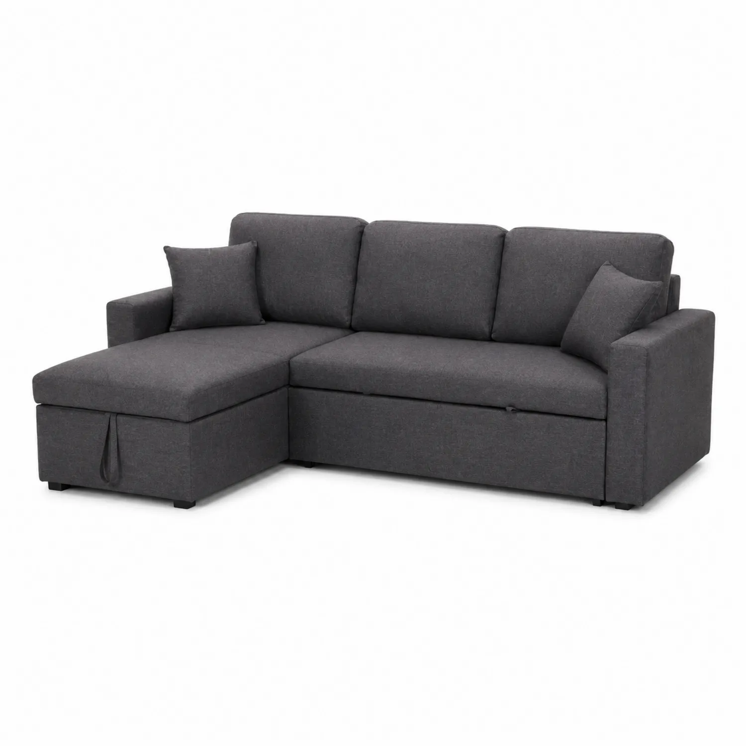 Divano angolare in tessuto poliestere antracite con chaise longue-elvexium