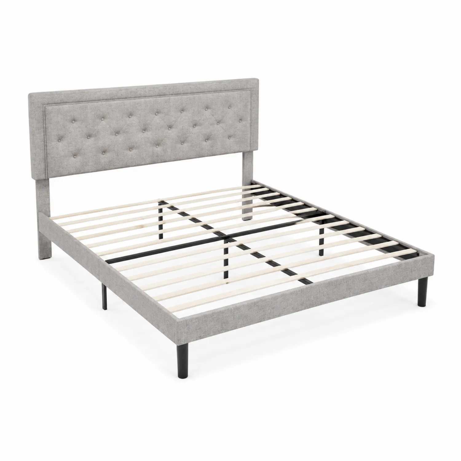 Letto matrimoniale in tessuto grigio con testiera trapuntata-elvexium
