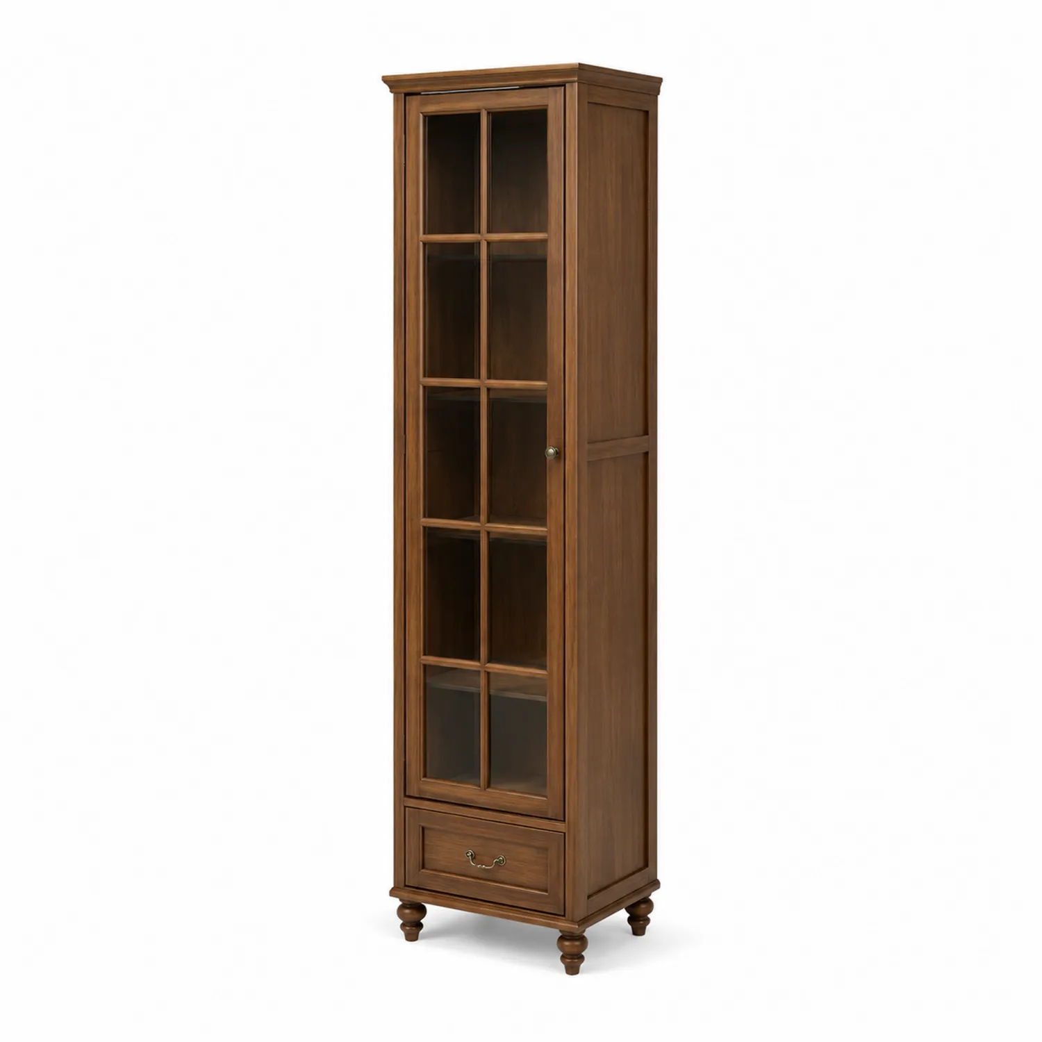 Libreria Alta in Legno con Anta in Vetro e Cassetto-elvexium
