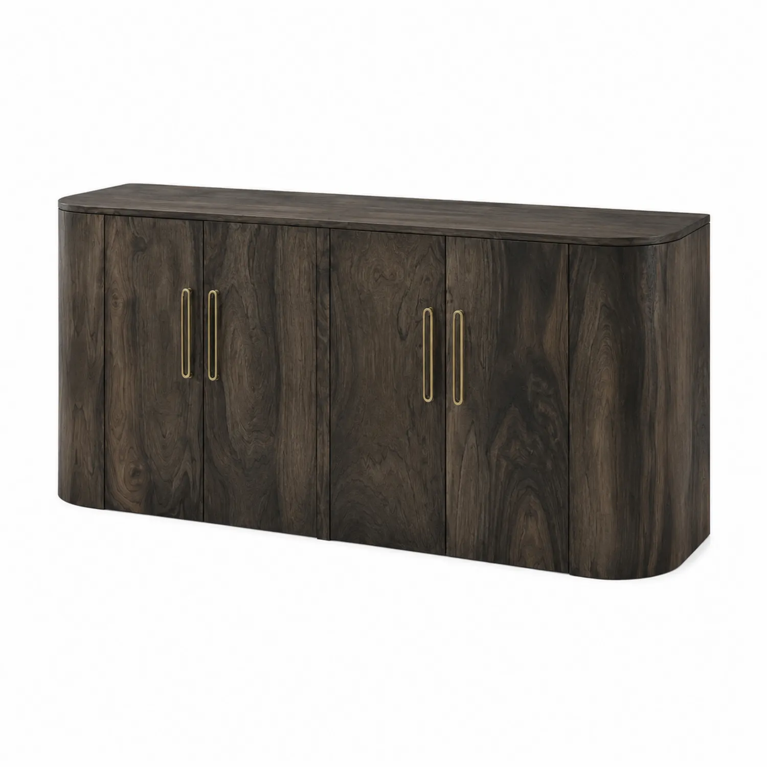 Credenza in legno di noce con maniglie dorate, marrone scuro-elvexium
