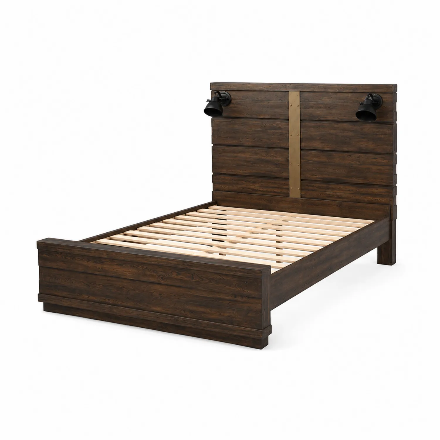 Letto matrimoniale in legno massello con luci integrate, 160x200 cm, Marrone Scuro-elvexium