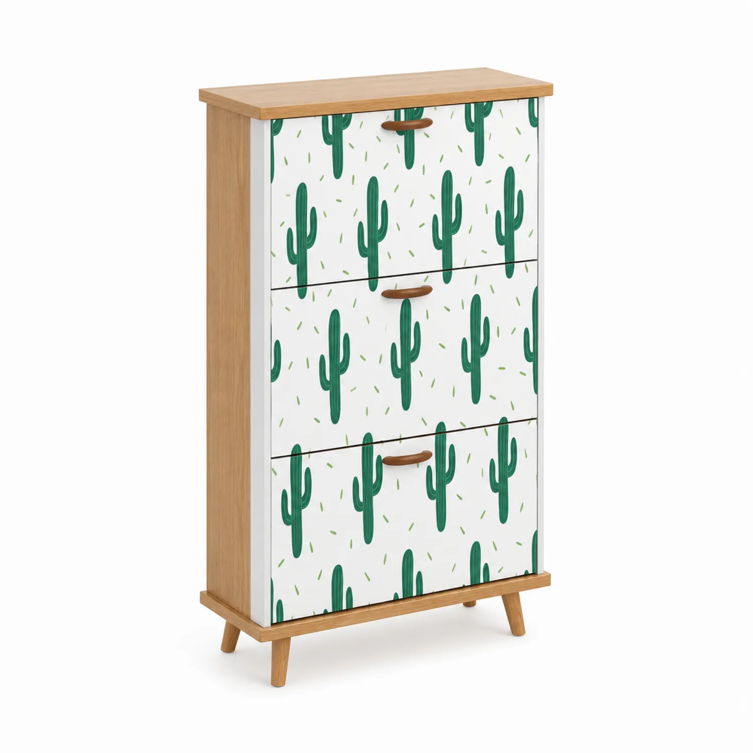 Scarpiera in Legno con Motivo Cactus a 3 Ante-elvexium