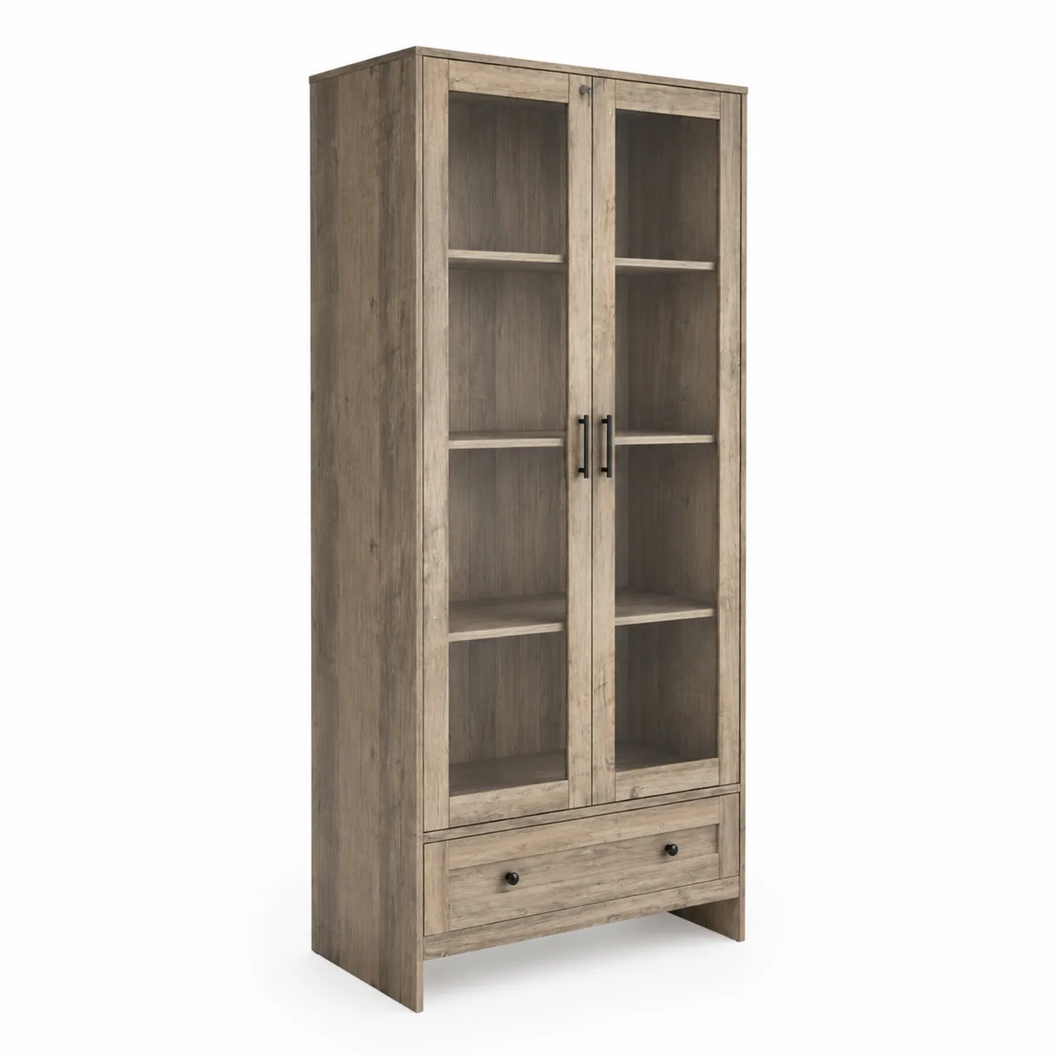 Libreria in Legno di Rovere con Vetro Temperato e Cassetto-elvexium