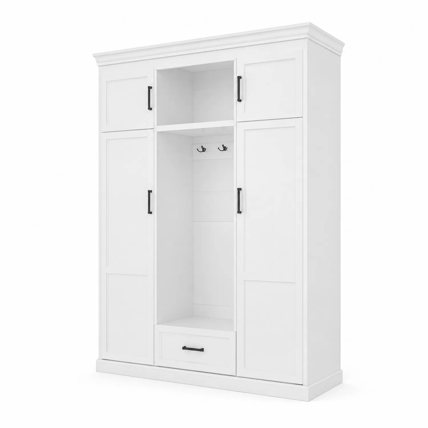 Guardaroba in Legno Bianco con Ganci e Cassetto-elvexium