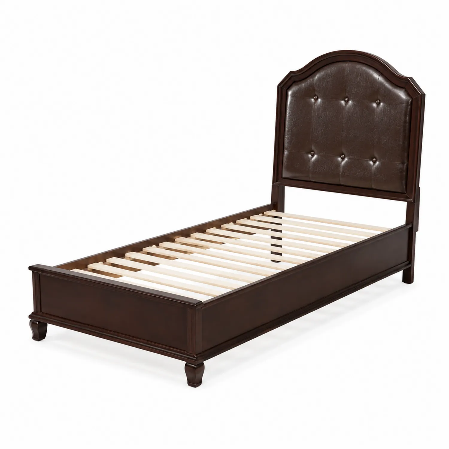 Letto singolo in legno con testiera imbottita in pelle PU marrone-elvexium