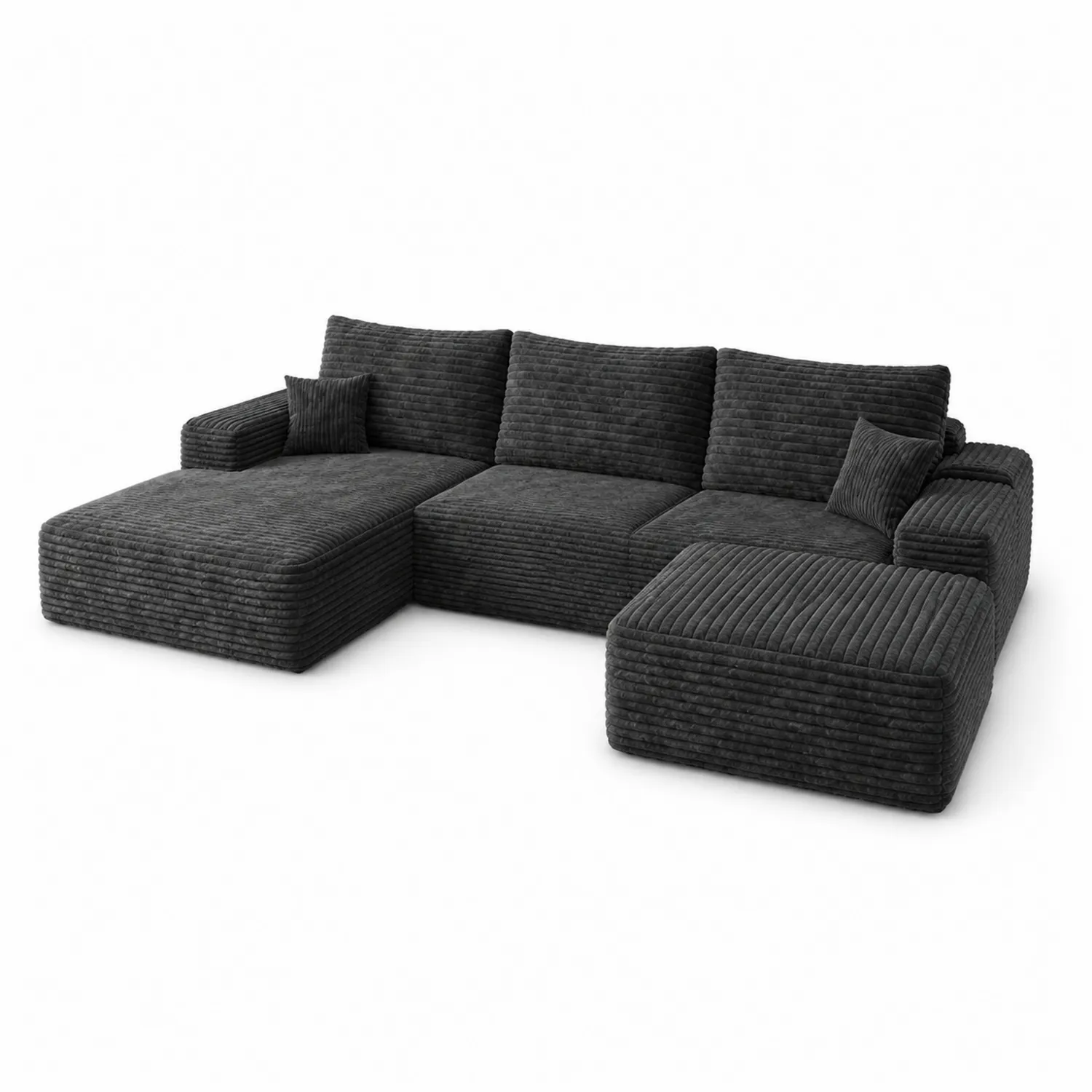 Divano in Velluto a Coste Grigio Antracite con Chaise Longue-elvexium