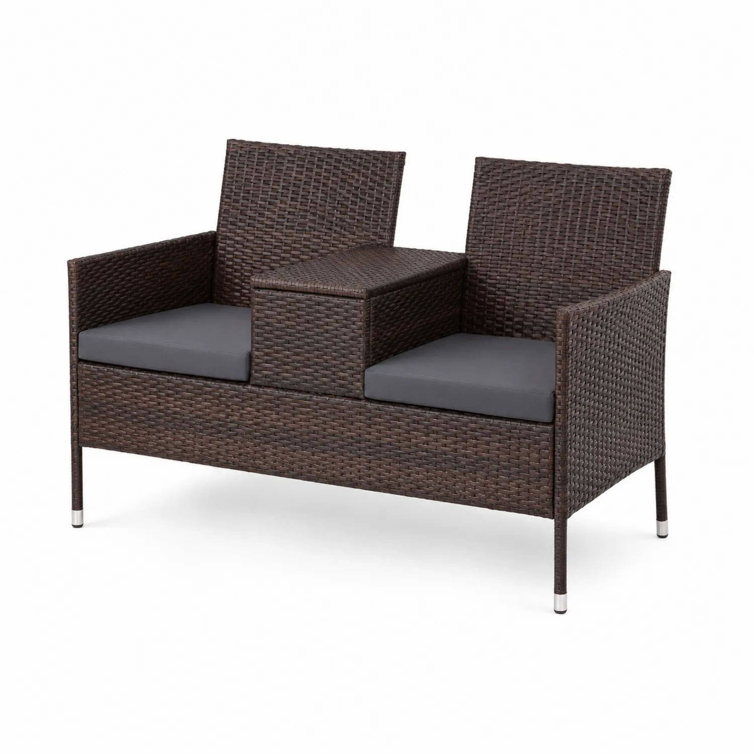 Divanetto da esterno in rattan con tavolino e cuscini-elvexium