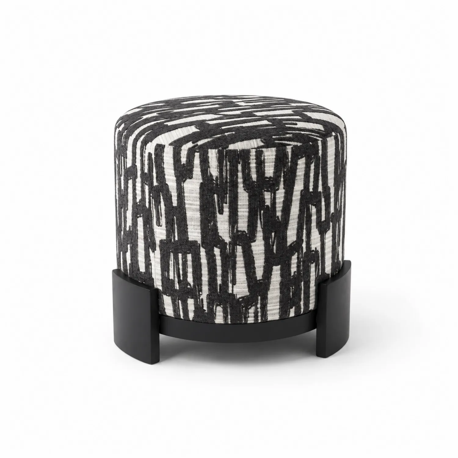 Pouf Rotondo in Tessuto con Base in Legno Nero-elvexium