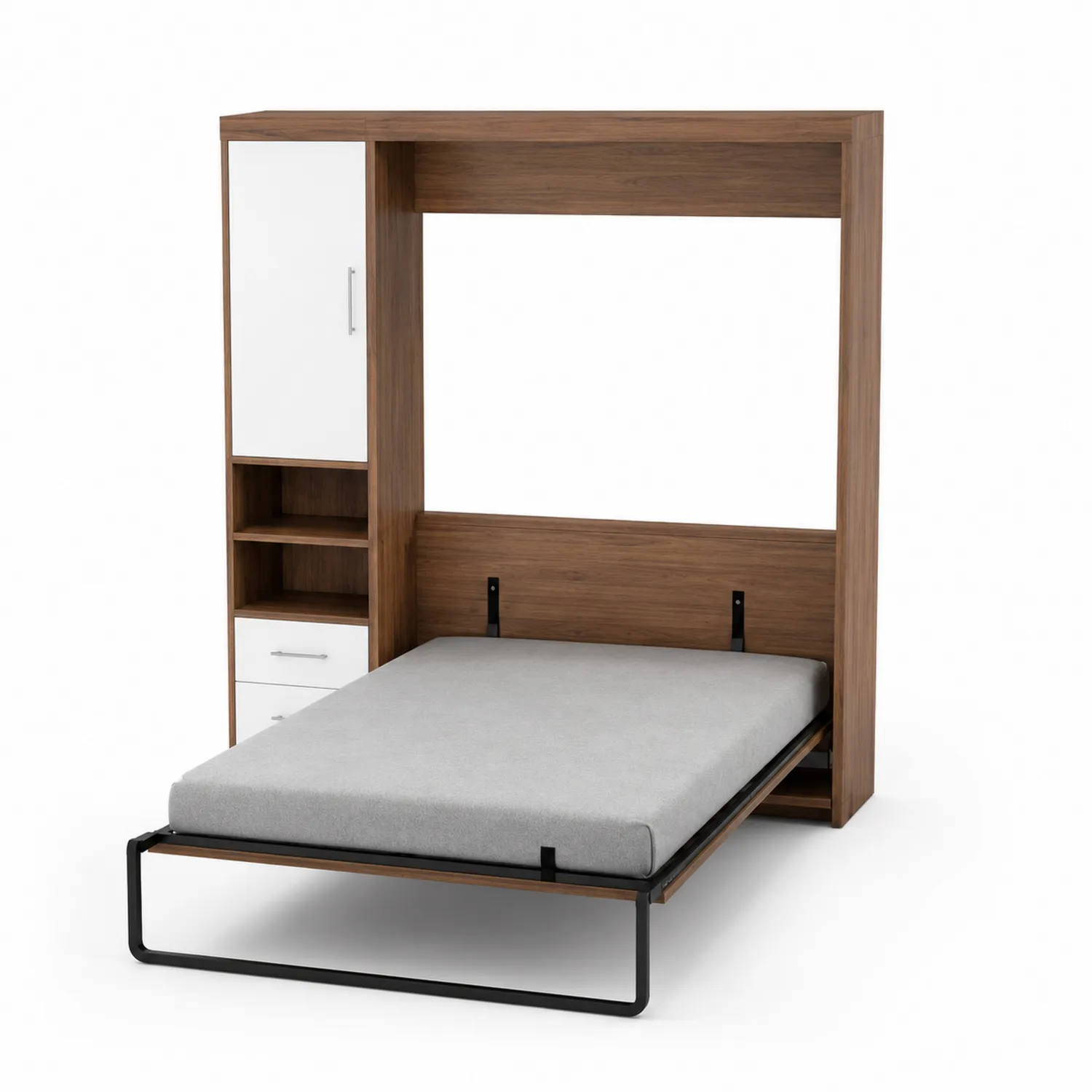 Letto a scomparsa in legno con armadio integrato bianco 200x150cm
