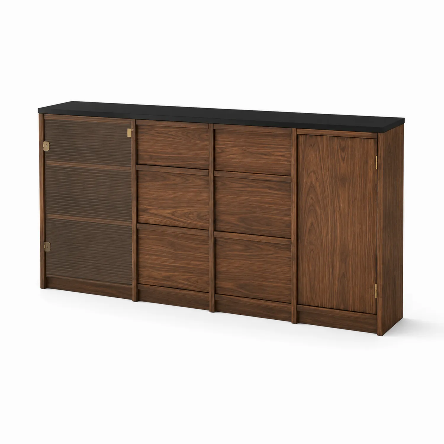 Credenza in legno di noce con piano nero, 190x40x80 cm