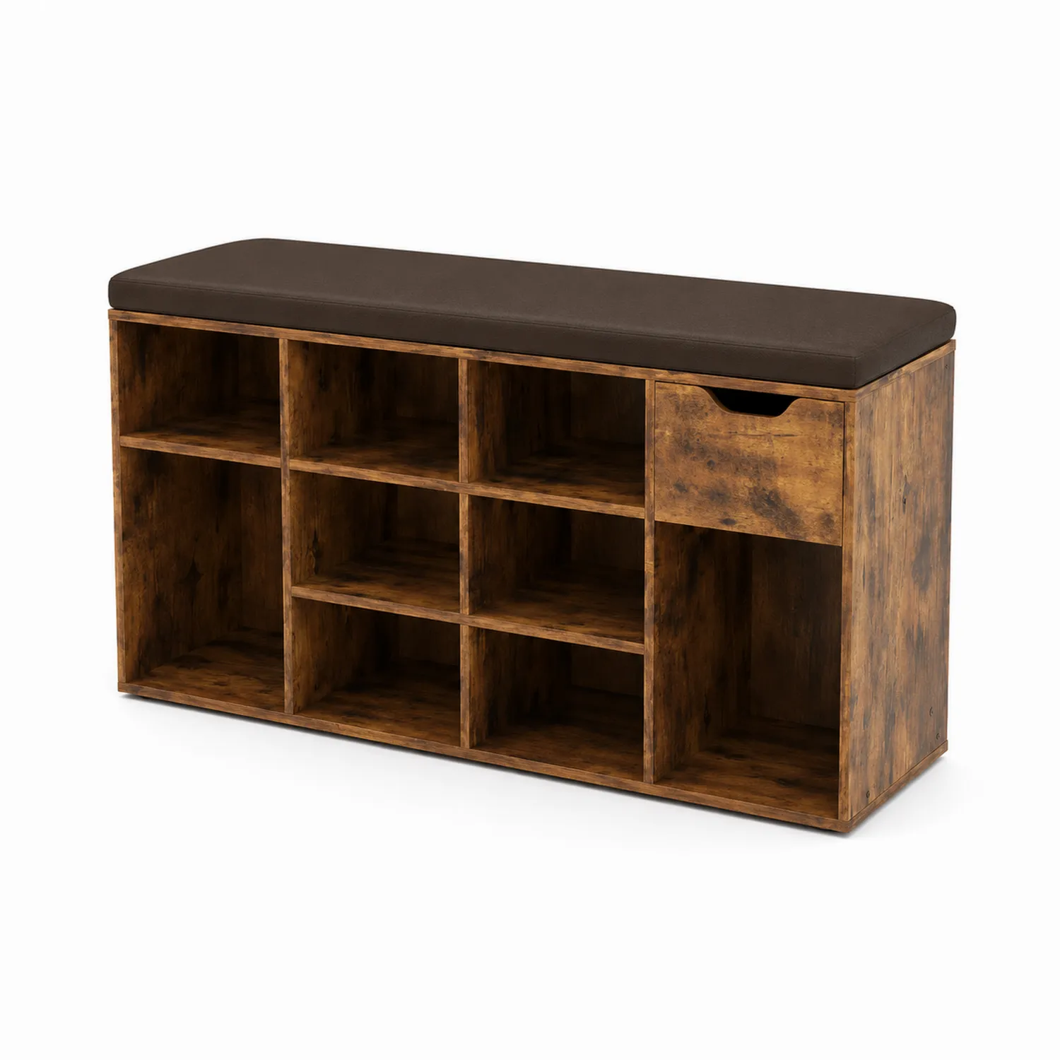 Scarpiera in legno MDF con seduta in poliuretano marrone