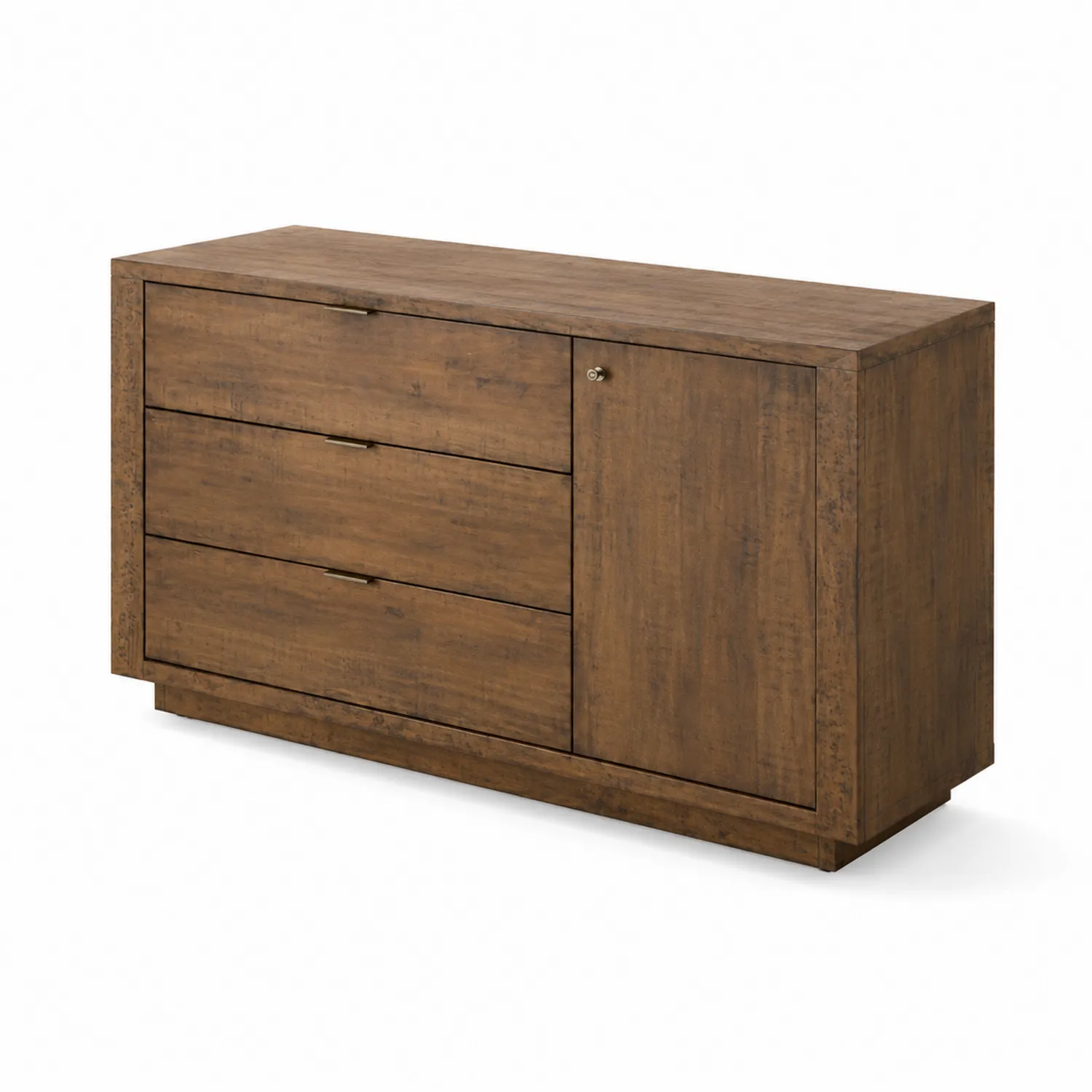 Credenza in Legno Massello Marrone con 3 Cassetti e 1 Anta