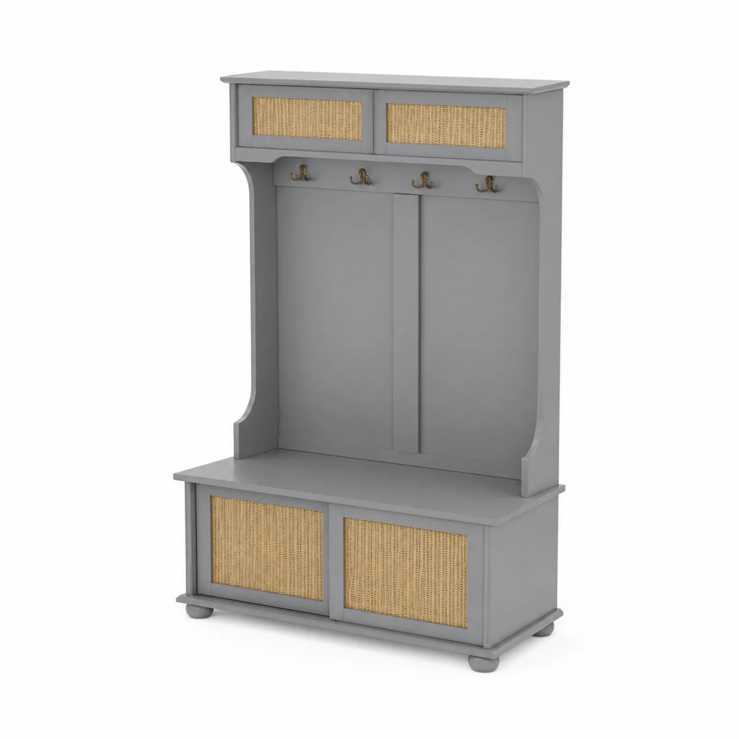 Guardaroba in Legno e Rattan Grigio